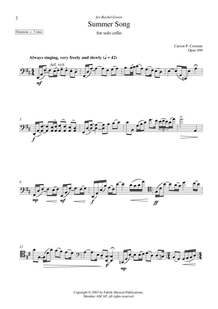 Carson Cooman Summer Song 2003 For Solo Cello Page 2