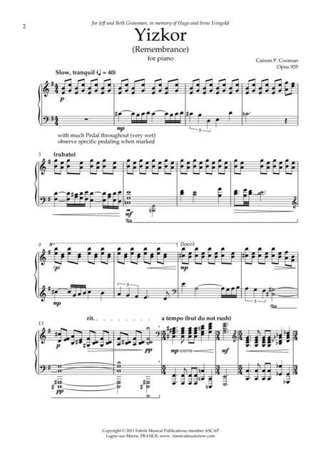 Carson Cooman Yizkor For Piano Page 2