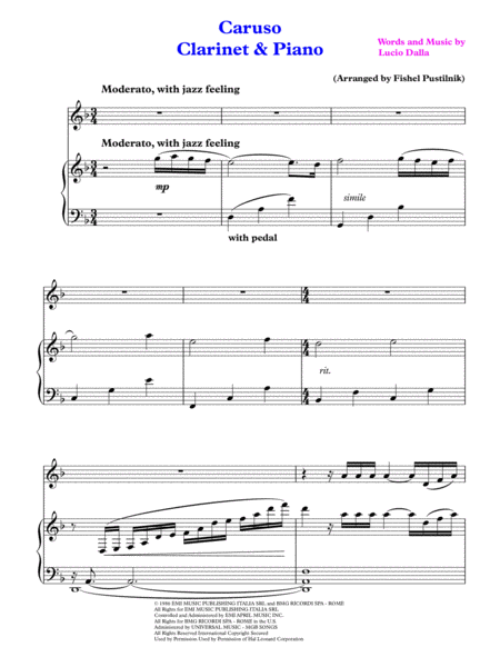 Caruso For Clarinet And Piano Jazz Pop Version Page 2