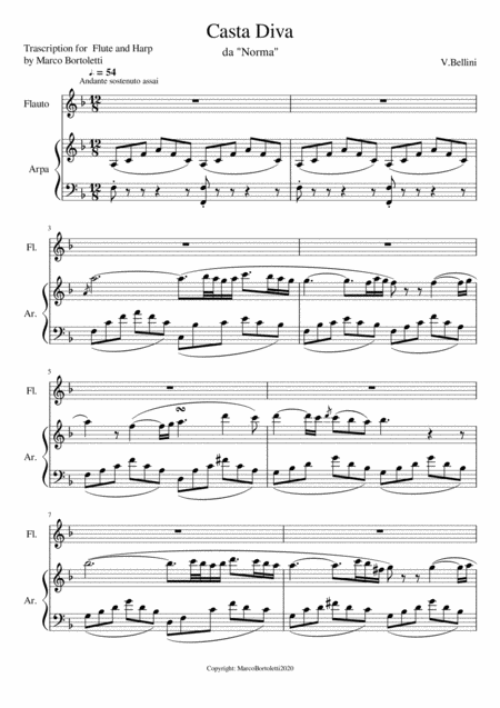 Casta Diva Da Norma Di Vincenzo Bellini Trascription For Flute And Harp By Marco Bortoletti Page 2
