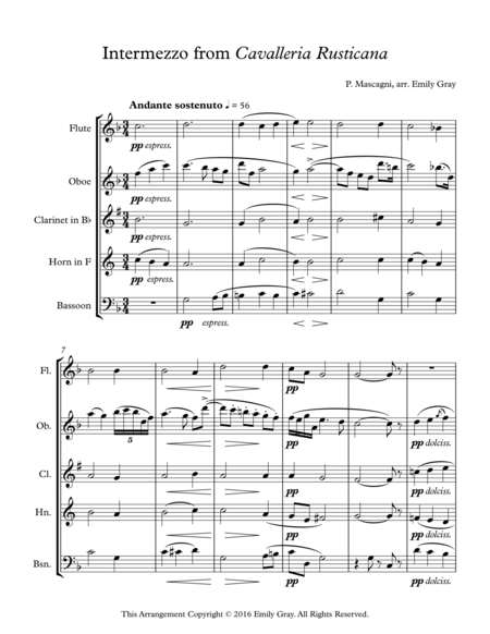 Cavalleria Rusticana Intermezzo For Woodwind Quintet Page 2