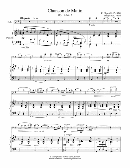 Chanson De Matin Op 15 No 2 For Cello And Piano Page 2