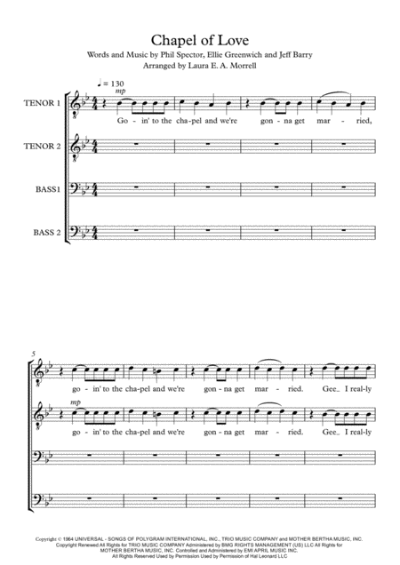 Chapel Of Love 4 Part Male A Cappella Quartet Ttbb Wedding Fashmob Page 2