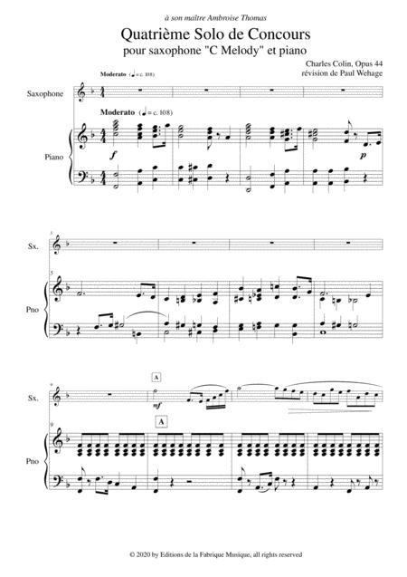 Charles Colin Quatrime Solo De Concours Opus 44 Arranged For C Melody Saxophone And Piano Page 2