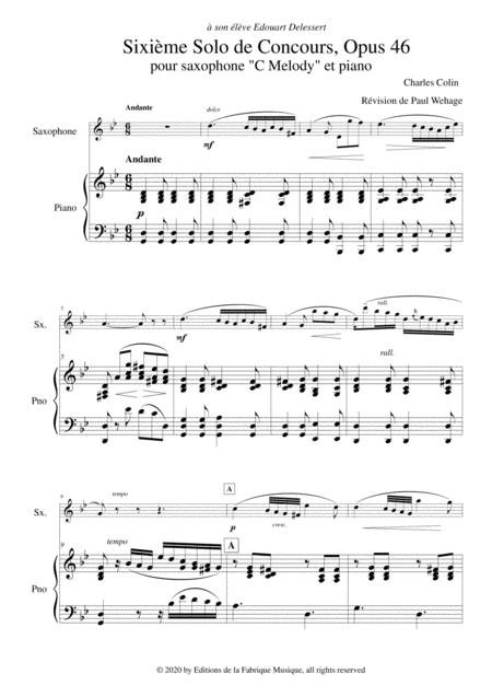 Charles Colin Sixime Solo De Concours Opus 46 Arranged For C Melody Saxophone And Piano Page 2