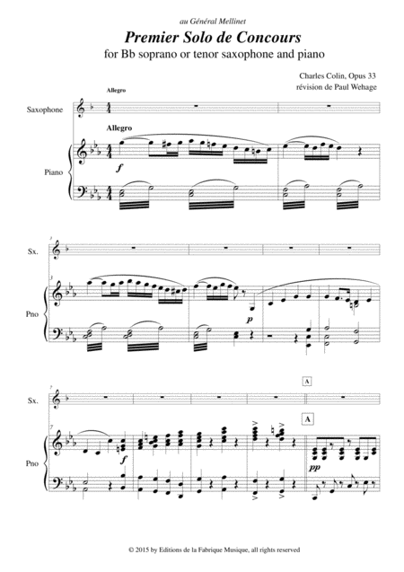 Charles Colin Solo De Concours No 1 Opus 33 Arranged For Bb Soprano Or Tenor Saxophone And Piano Page 2