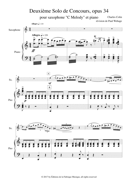Charles Colin Solo De Concours Opus 34 For C Melody Saxophone And Piano Page 2