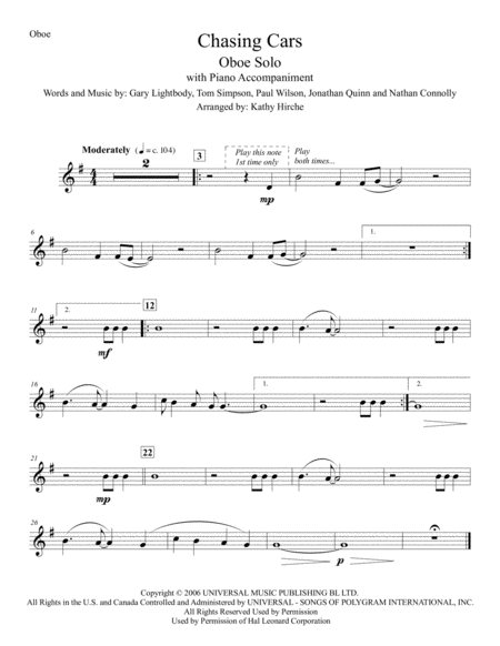 Chasing Cars Oboe Solo With Piano Accompaniment Page 2
