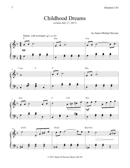 Childhood Dreams Original Piano Composition Page 2