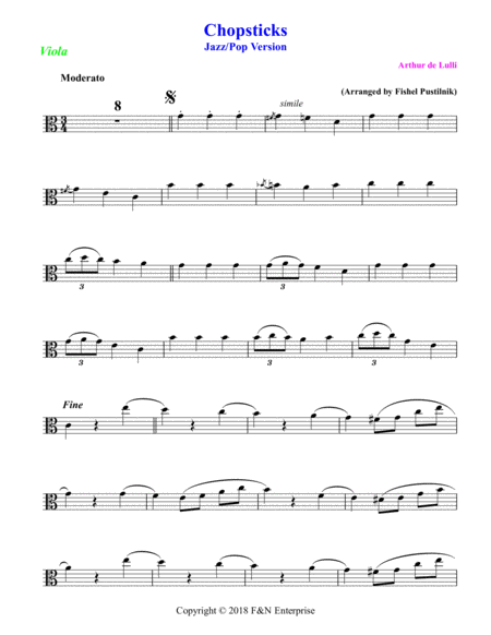 Chopsticks For Viola With Background Track Jazz Pop Version Page 2