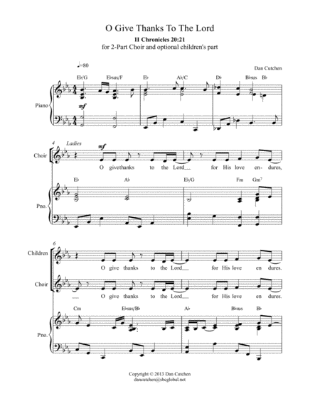 Choral O Give Thanks To The Lord With Childrens Vocal Part Childrens Choir Page 2