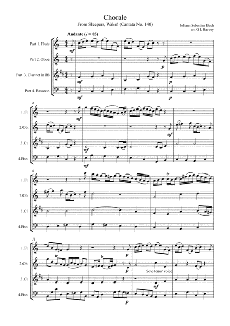 Chorale From Sleepers Wake Bwv 140 For Woodwind Quartet Page 2