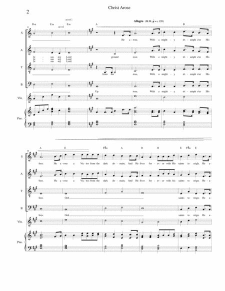 Christ Arose Low In The Grave He Lay Satb With Violin And Piano Page 2