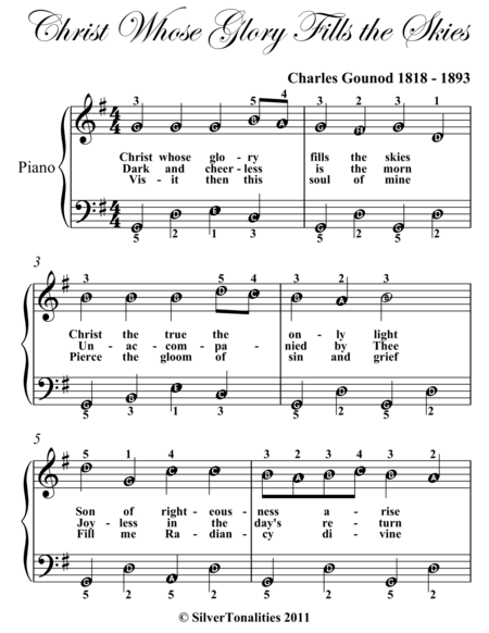 Christ Whose Glory Fills The Skies Easy Piano Sheet Music Page 2