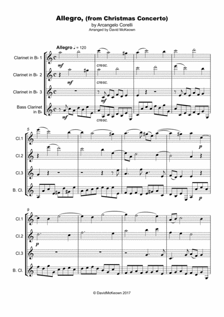 Christmas Concerto Allegro By Corelli For Clarinet Quartet Or Choir Page 2