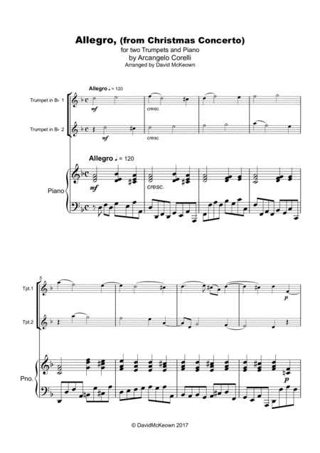 Christmas Concerto Allegro By Corelli For Trumpet Duet Or Solo With Optional Piano Page 2