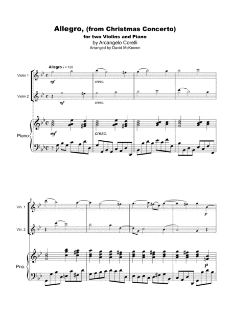 Christmas Concerto Allegro By Corelli For Violin Duet Or Solo With Optional Piano Page 2