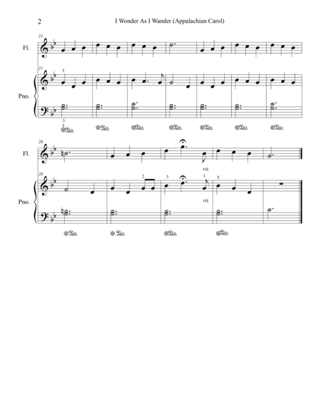 Christmas Duets For Flute Piano I Wonder As I Wander Appalachian Carol Page 2