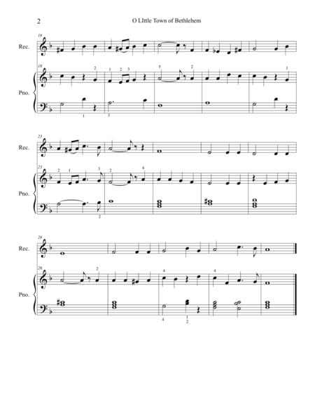 Christmas Duets For Recorder Piano Little Town Of Bethlehem Page 2