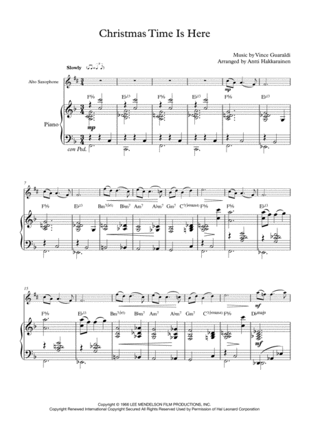 Christmas Time Is Here Alto Saxophone Piano Page 2
