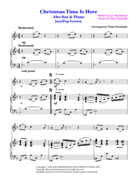 Christmas Time Is Here For Alto Sax And Piano Jazz Pop Version Page 2
