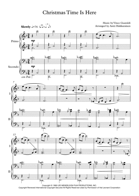 Christmas Time Is Here Piano 4 Hands Page 2