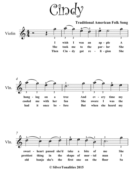 Cindy Easy Violin Sheet Music Page 2