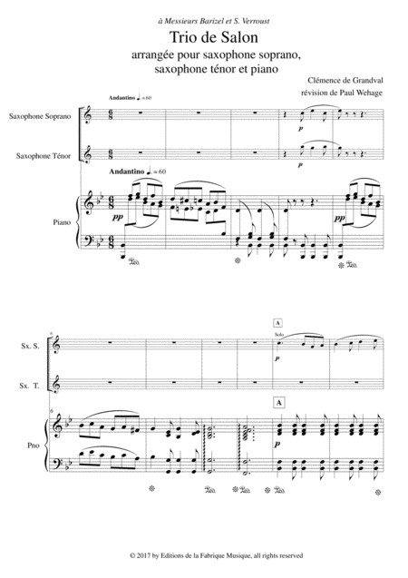 Clmence De Grandval Trio De Salon Opus 8 Arranged For Bb Soprano Saxophone Bb Tenor Saxophone And Piano Page 2