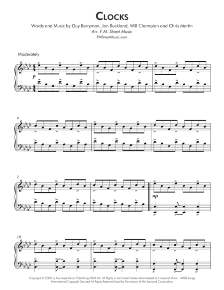 Clocks Intermediate Piano Page 2