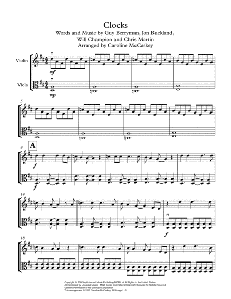 Clocks Violin And Viola Duet Page 2