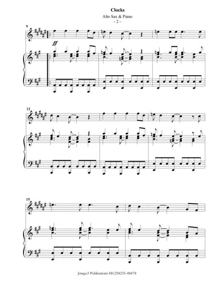 Coldplay Clocks For Alto Sax Piano Page 2