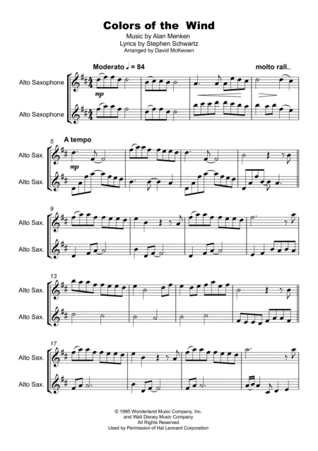 Colors Of The Wind Duet For Two Alto Saxophones Page 2