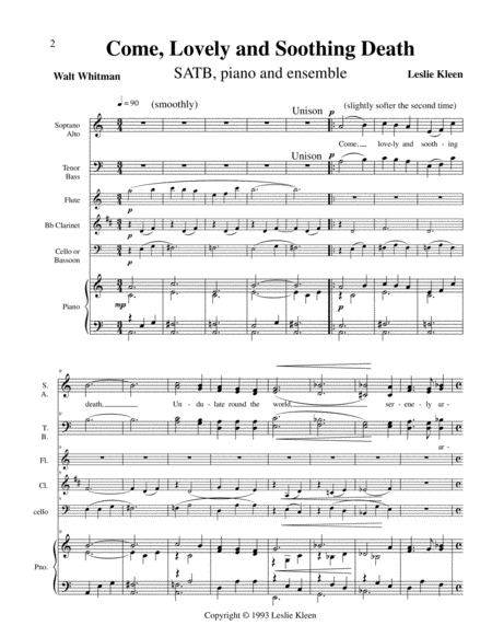 Come Lovely And Soothing Death For Satb Piano Flute Bb Clarinet Bassoon Or Cello Page 2