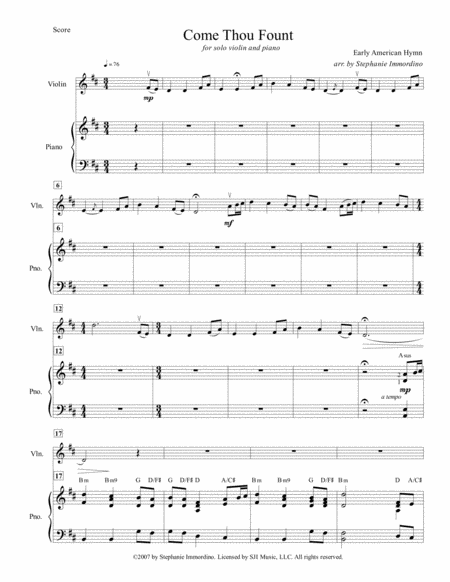 Come Thou Fount For Solo Violin And Piano Feat Stephanie Immordino Page 2