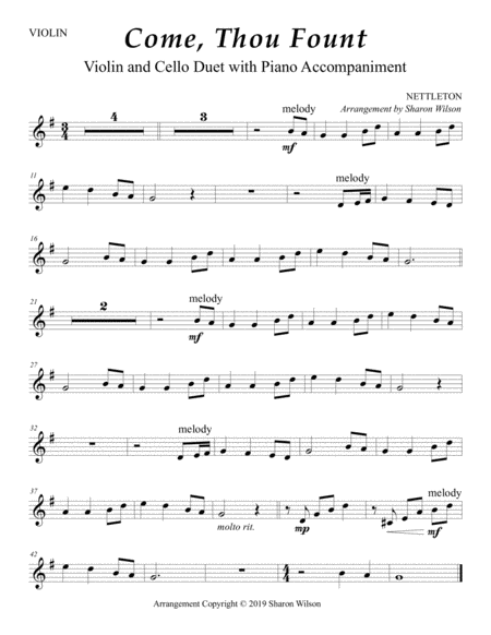 Come Thou Fount Of Every Blessing Easy Violin And Cello Duet With Piano Accompaniment Page 2