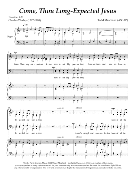 Come Thou Long Expected Jesus Advent Anthem Satb Organ Page 2