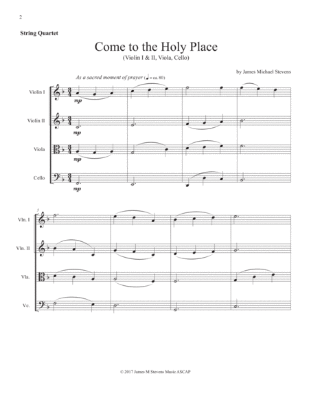 Come To The Holy Place String Quartet Score Parts Page 2