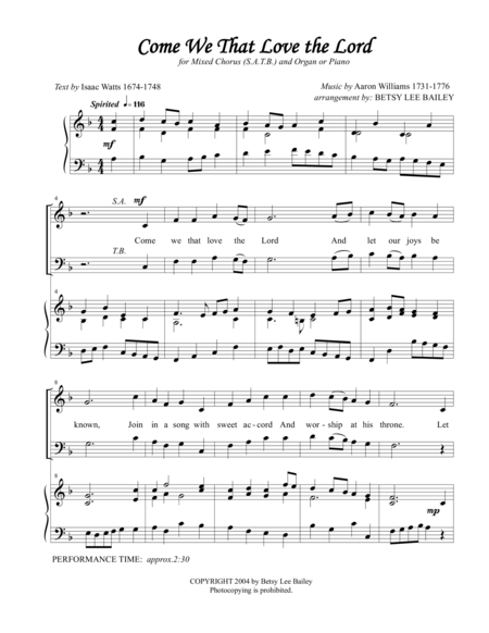 Come We That Love The Lord Satb And Piano Page 2