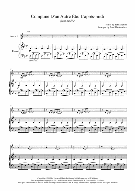 Comptine D Un Autret L Aprs Midi From Amlie Horn Piano Page 2