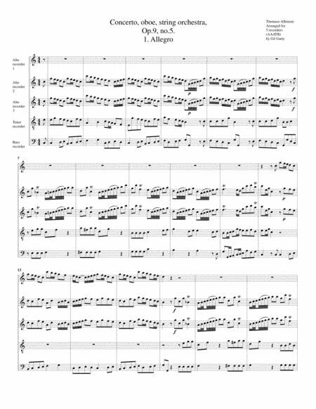 Concerto Oboe String Orchestra Op 9 No 5 Arrangement For 5 Recorders Page 2