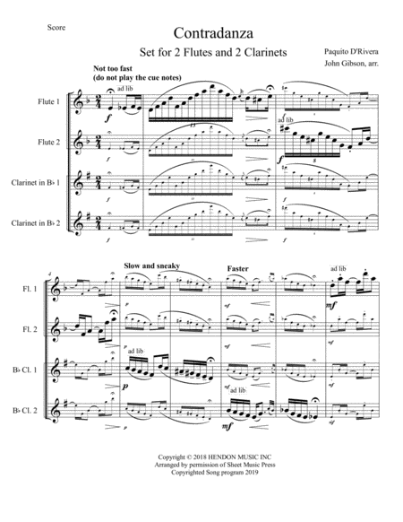 Contradanza By Paquito D Rivera Set For 2 Flutes And 2 Clarinets Page 2