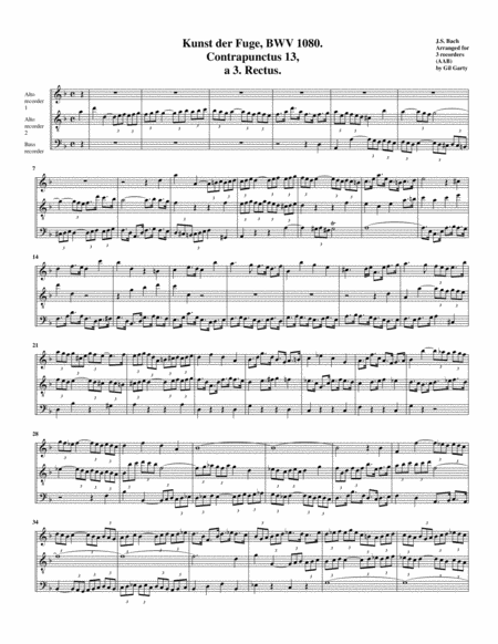 Contrapunctus 13 Rectus From Art Of Fugue Bwv 1080 Arrangement For Recorders Page 2