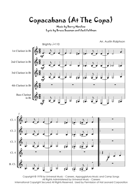 Copacabana At The Copa Clarinet Quintet Page 2