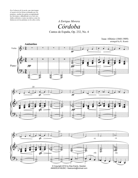 Cordoba From Cantos De Espana Op 232 For Violin And Piano Page 2