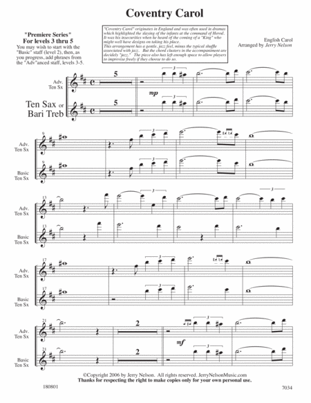 Coventry Carol Arrangements Level 3 5 For Tenor Sax Written Acc Page 2