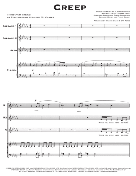 Creep As Performed By Straight No Chaser Three Part Treble Page 2