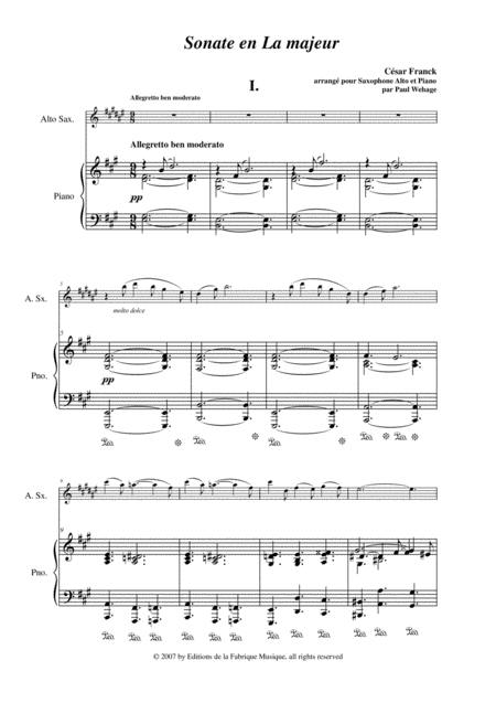 Csar Franck Sonata In A Major Arranged For Alto Saxophone And Piano Page 2