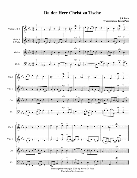 Da Der Herr Christ Zu Tische Bach Chorale 196 From Harmonized Chorales By Js Bach For Violin Viola Guitar Cello Page 2