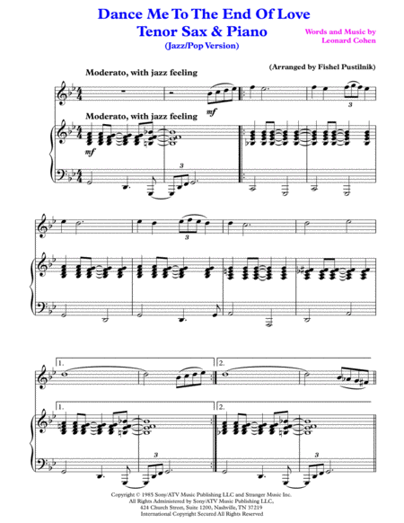 Dance Me To The End Of Love For Tenor Sax And Piano Video Page 2