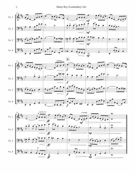 Danny Boy Londonderry Air Arranged For Intermediate Advanced Cello Quartet Four Cellos Page 2